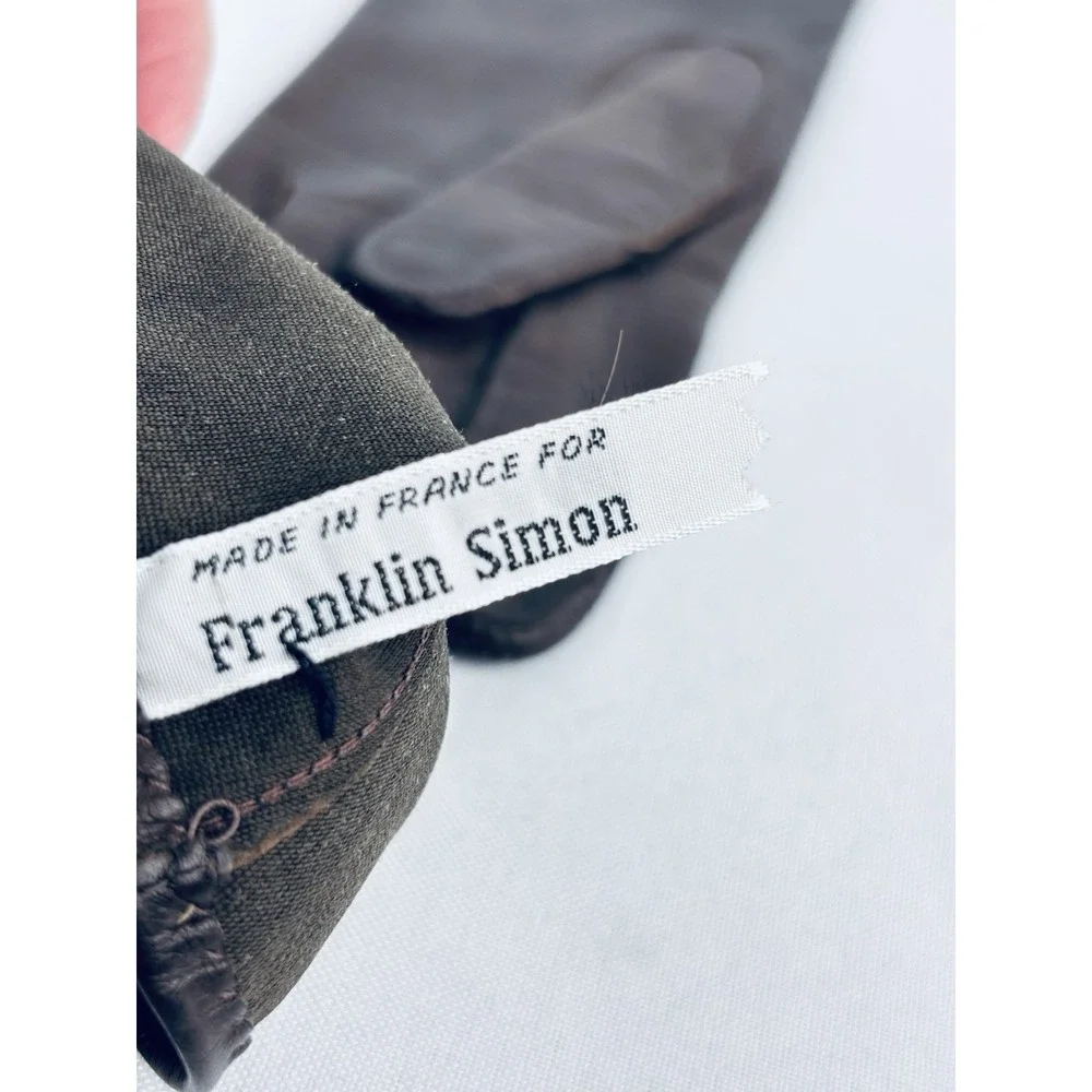 Vintage Brown Franklin Simon Real Kid Leather Driving Gloves France Size 6 Silk